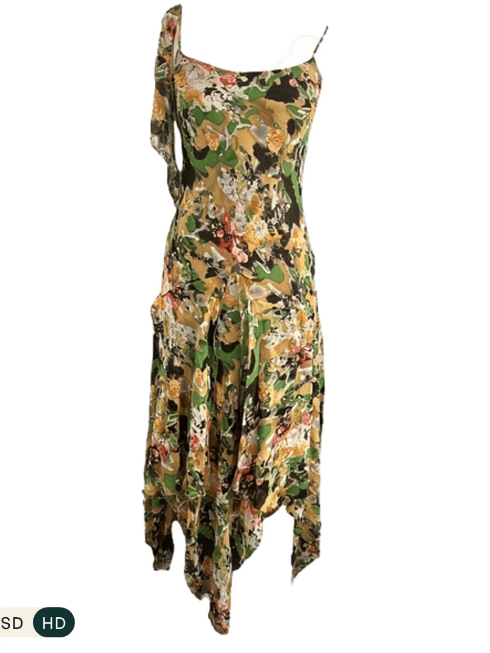 Y2K Lapis Green Silk Floral Fairy Beaded Slip Dress M